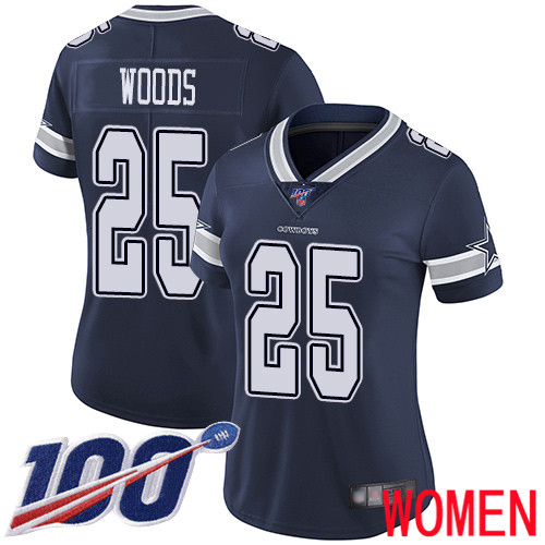 Women Dallas Cowboys Limited Navy Blue Xavier Woods Home #25 100th Season Vapor Untouchable NFL Jersey